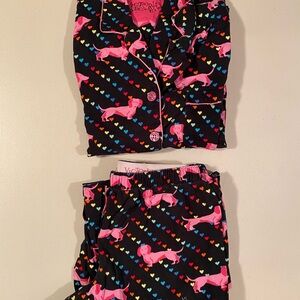 Victoria's Secret Pajama Set - Black with Pink and Colorful Hearts
